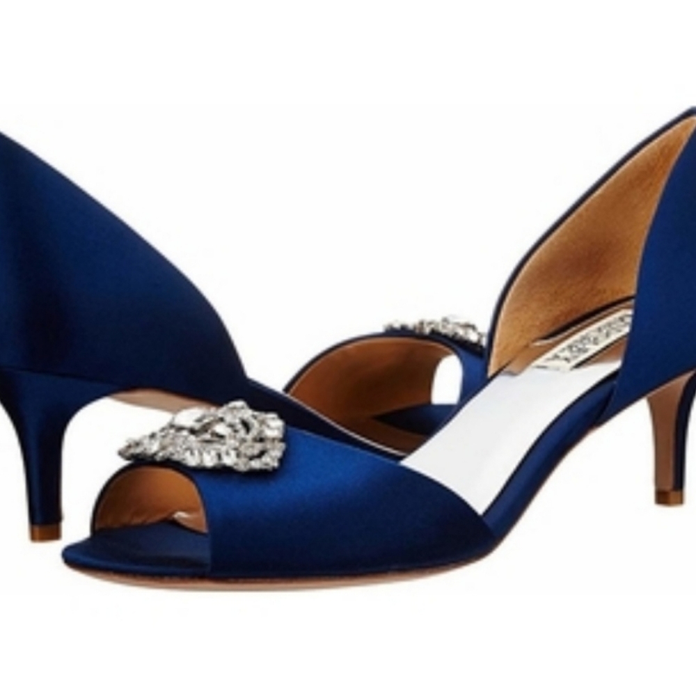 Badgley Mischka Blue Satin & Crystal Studded Shoes